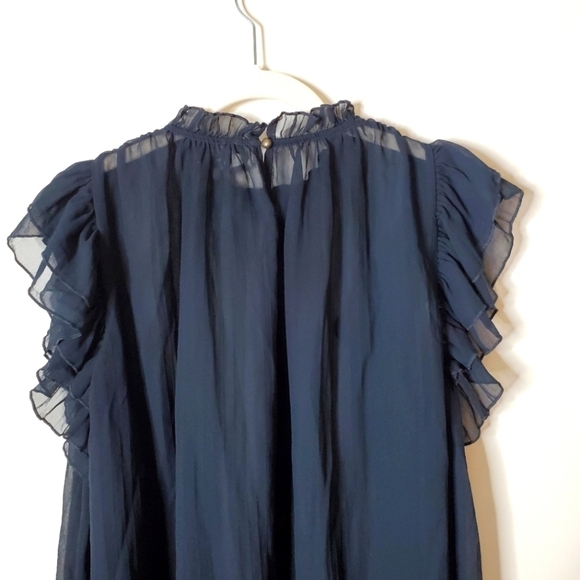 Anthropologie Sheer Chiffon Ruffle Blouse Top - Picture 9 of 14